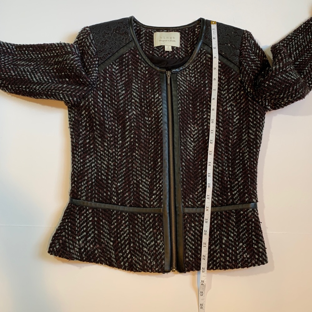 Hinge Jacket Black/Grey/Mauve Wool & Faux Leather - Picture 3 of 12